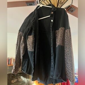 Black and leopard print jean jacket